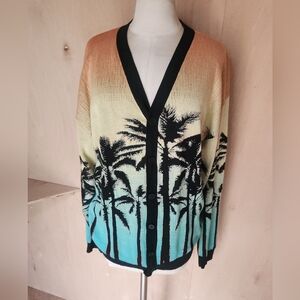 Tropical Palm Tree Cardigan By DJAB For Simons